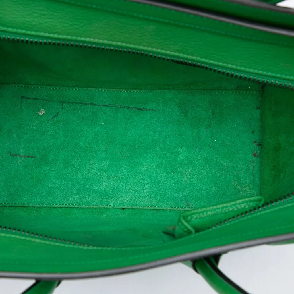 Celine Micro Drummed Calfskin Luggage Tote Green Leather Very good - Model View