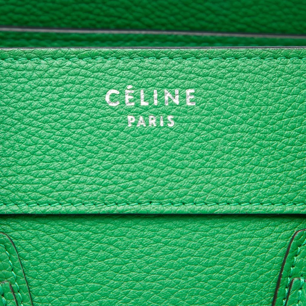 Celine Micro Drummed Calfskin Luggage Tote Green Leather Very good - Box View