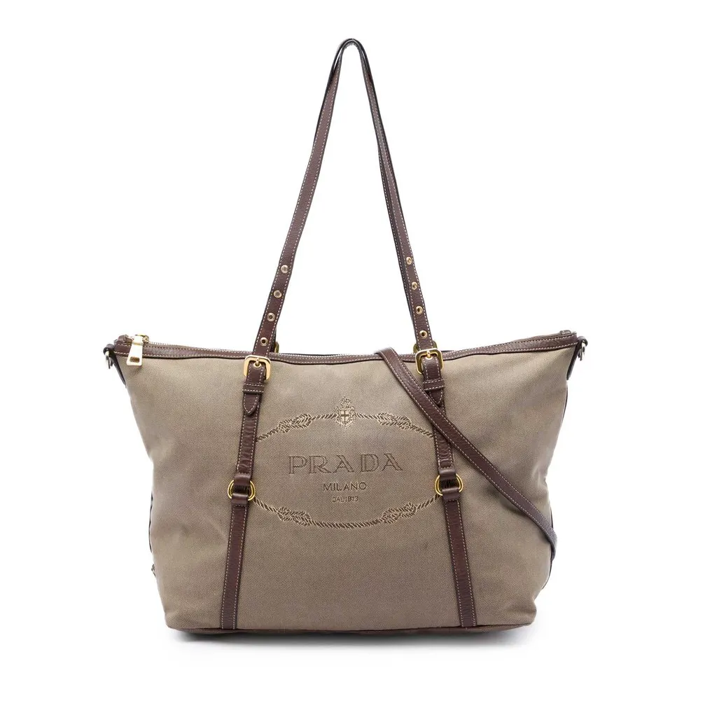 Prada Canvas Canapa Logo Satchel Beige Canvas Very good - Front View