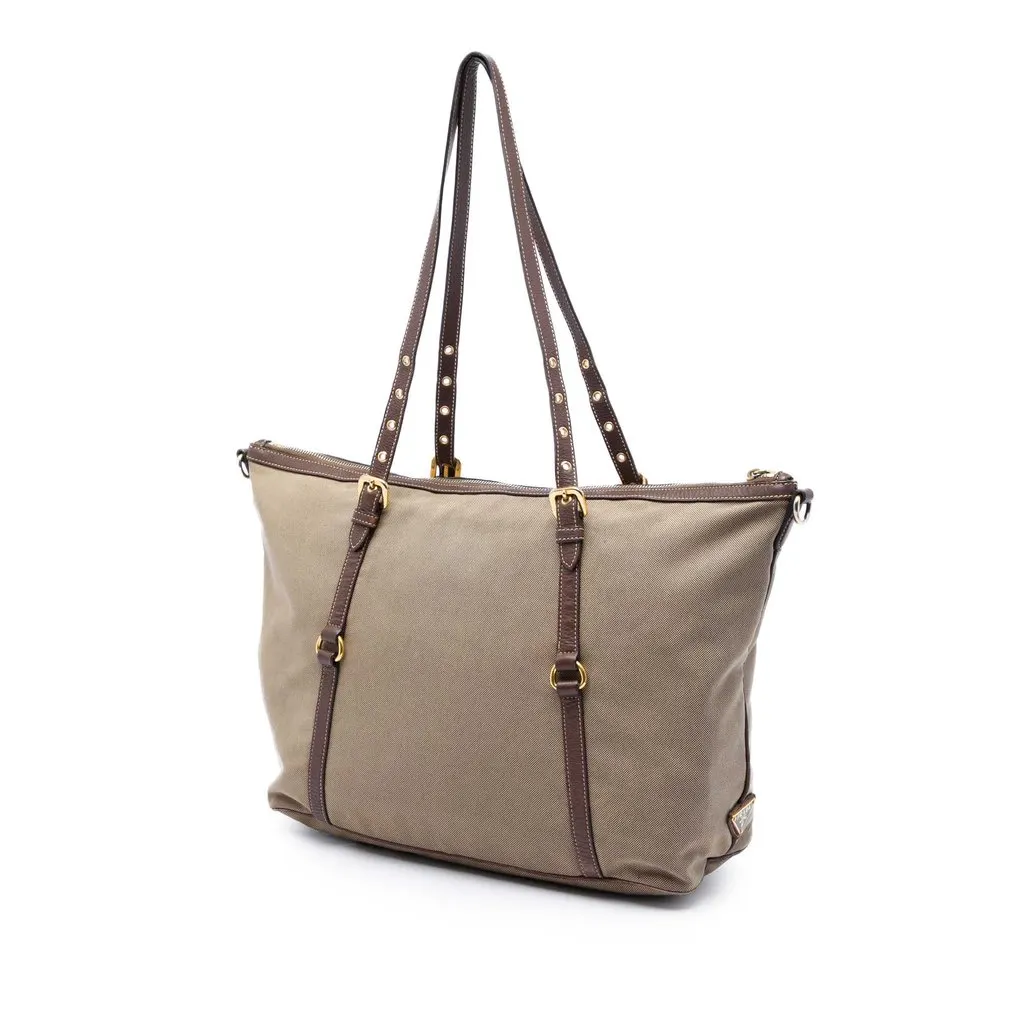 Prada Canvas Canapa Logo Satchel Beige Canvas Very good - Back View