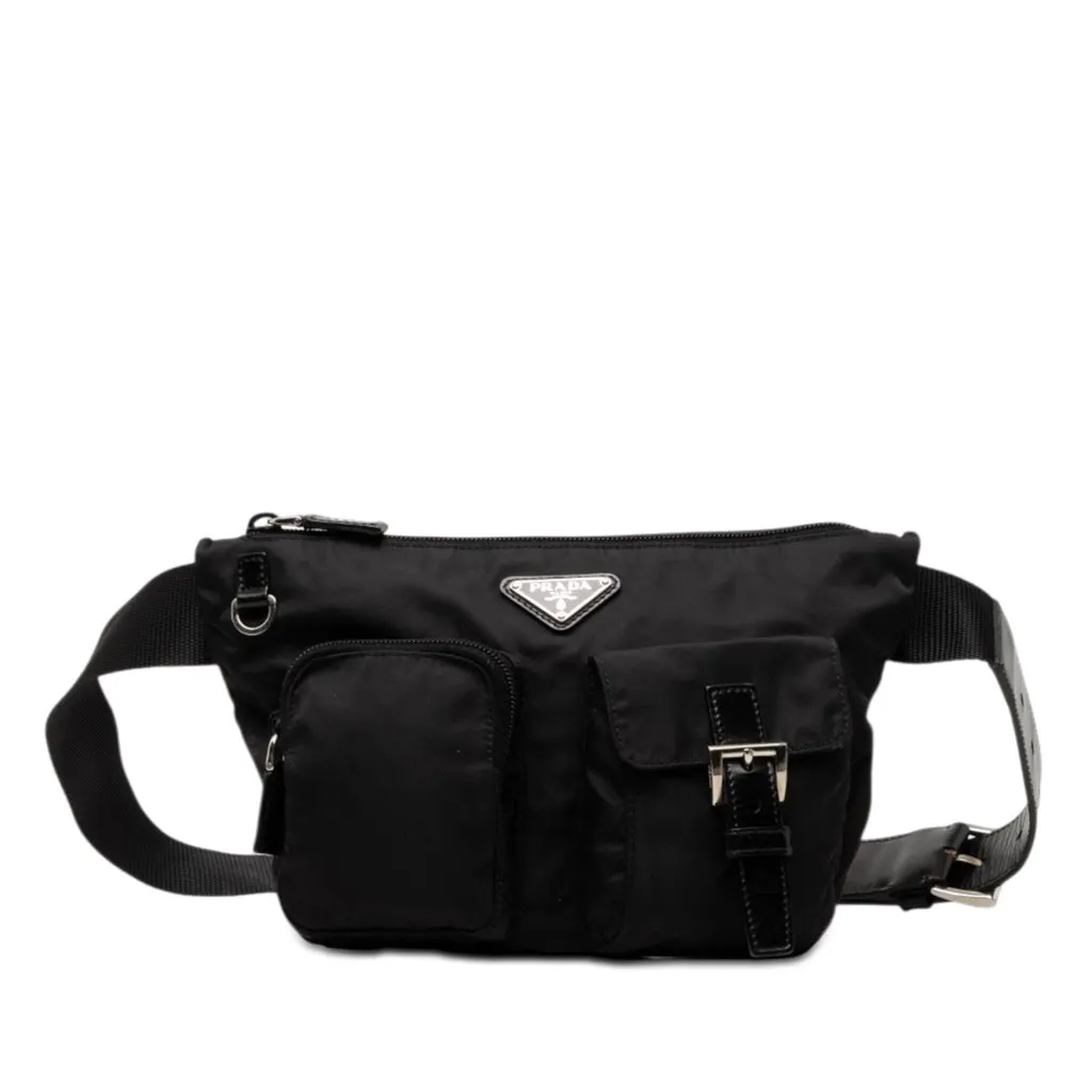 Prada Tessuto Multi Pocket Belt Bag Black Very good - Front View