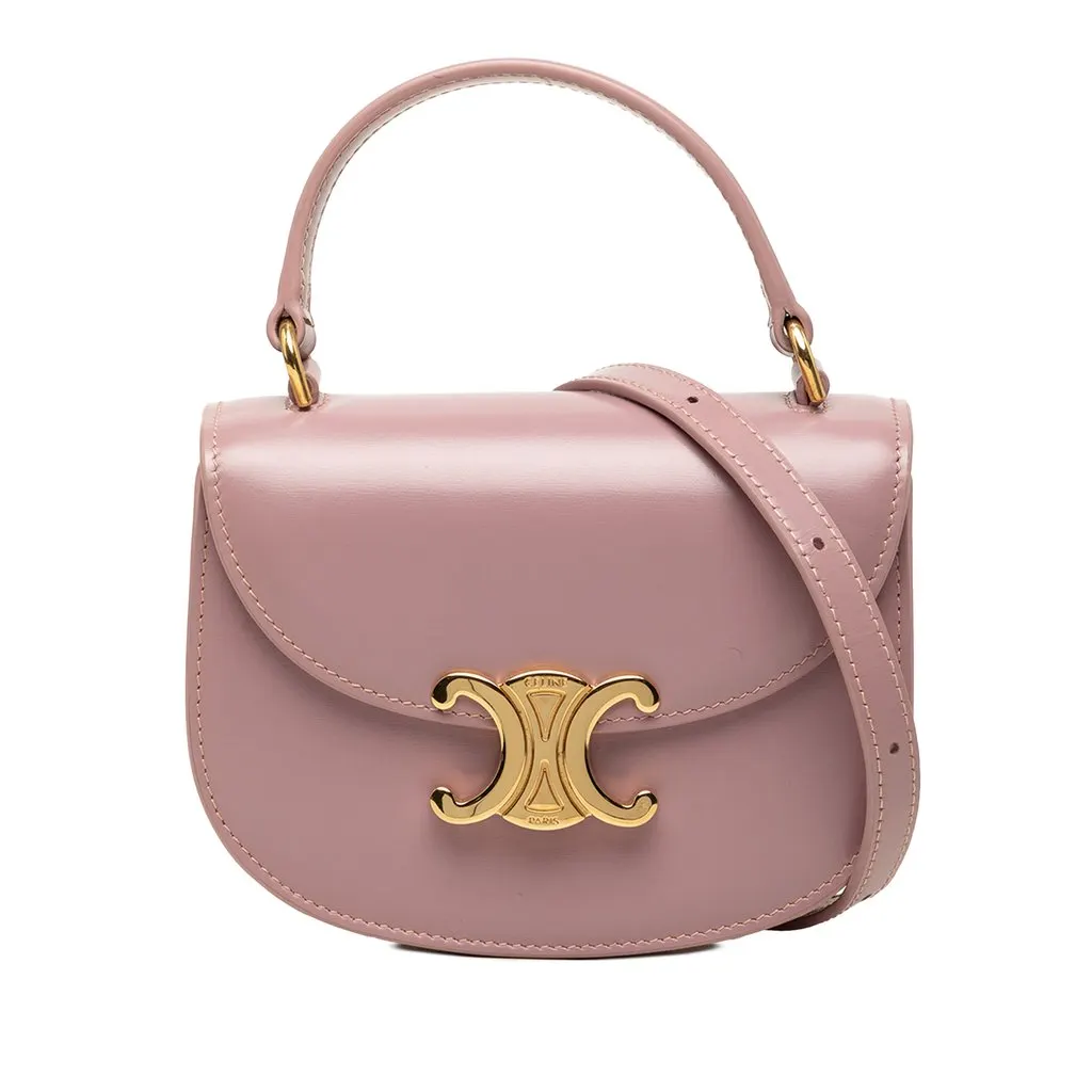 Celine Mini Shiny Calfskin Besace Clea Satchel Pink Leather Very good - Front View