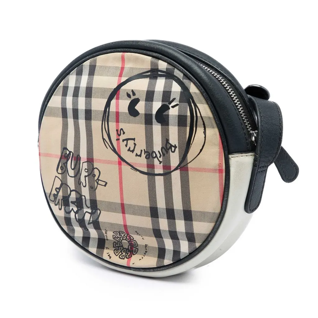 Burberry House Check Canvas and Calfskin Cartoon Print Round Crossbody Beige Canvas Very good - Back View