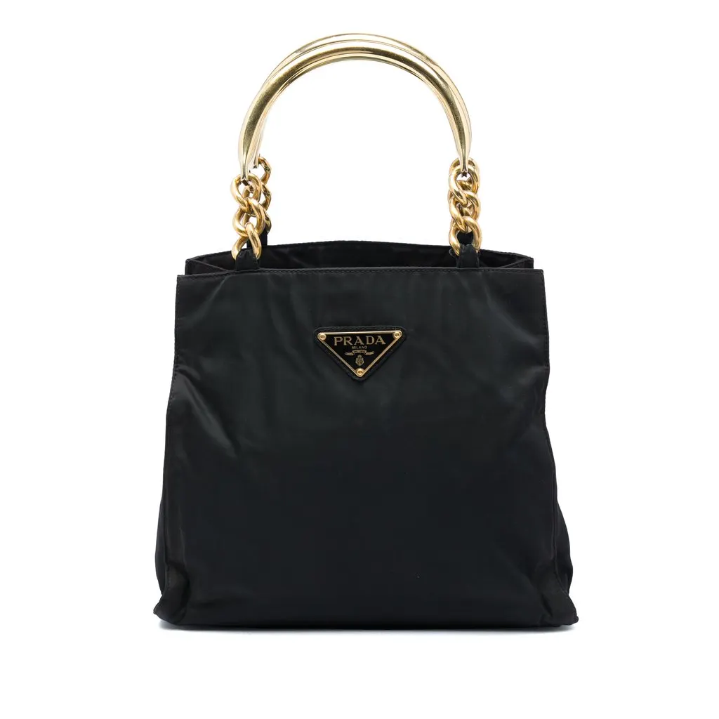 Prada Tessuto Metal Handle Bag Black Polyamide Very good - Front View