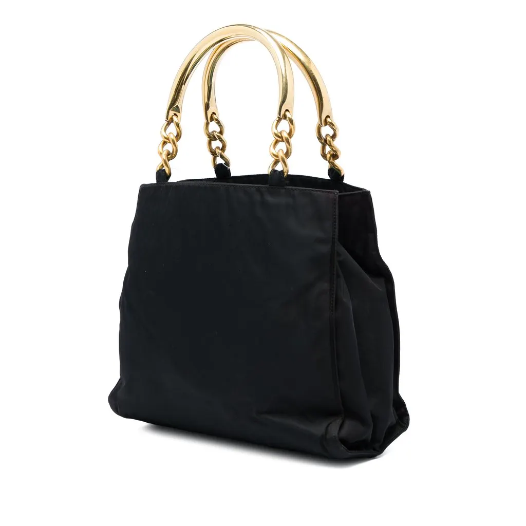 Prada Tessuto Metal Handle Bag Black Polyamide Very good - Back View