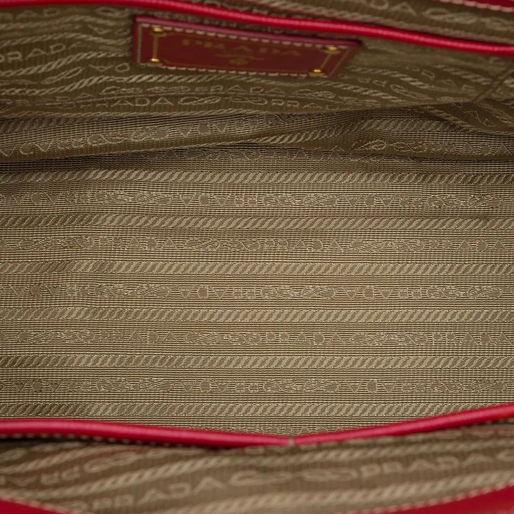 Prada Saffiano Trimmed Canvas Canapa Logo Double Zip Satchel Brown Very good - Model View