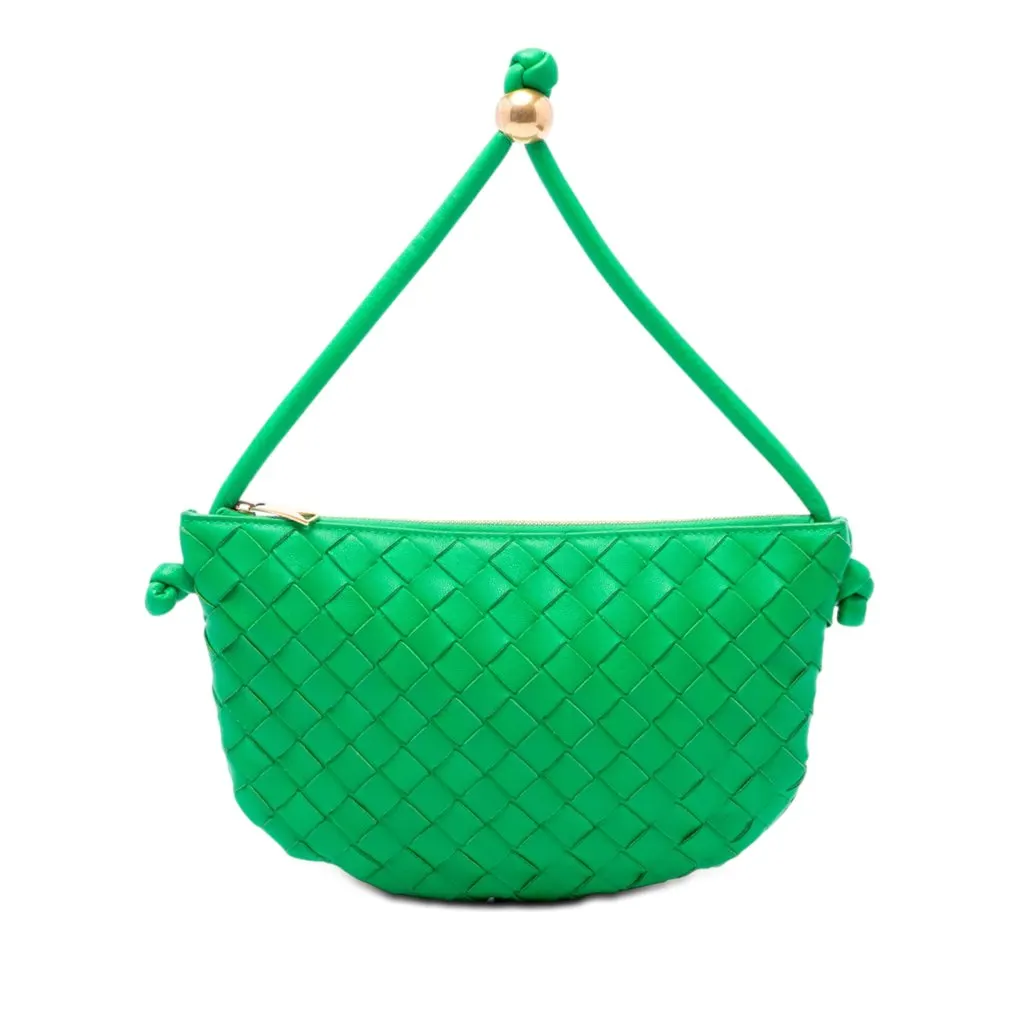 Bottega Veneta Small Lambskin Intrecciato Turn Pouch Green Leather Very good - Front View