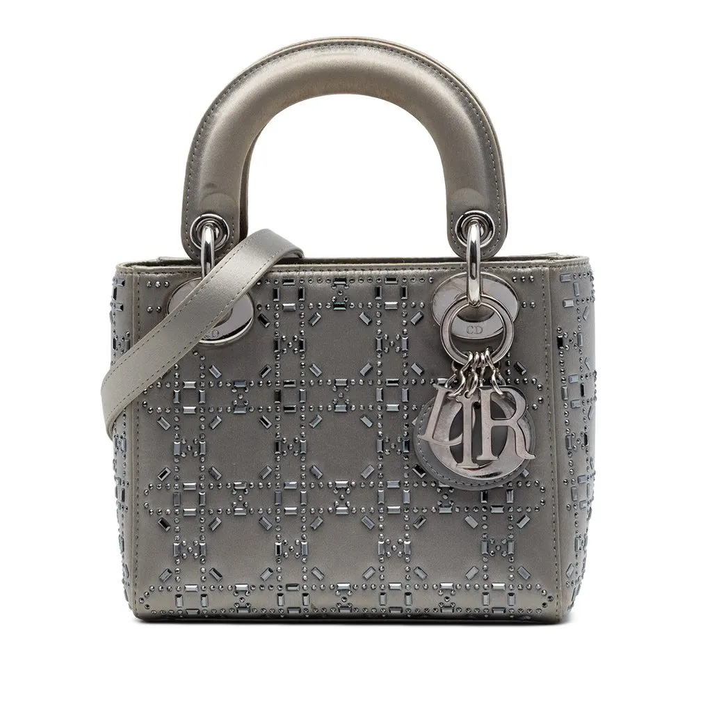 Dior Mini Satin Cannage Crystal Embellished Lady Dior MultiColor Very good - Front View
