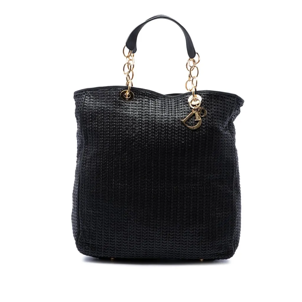 Dior Large Woven Lambskin Lady Dior Soft Shopping Tote Black Leather Very good - Front View
