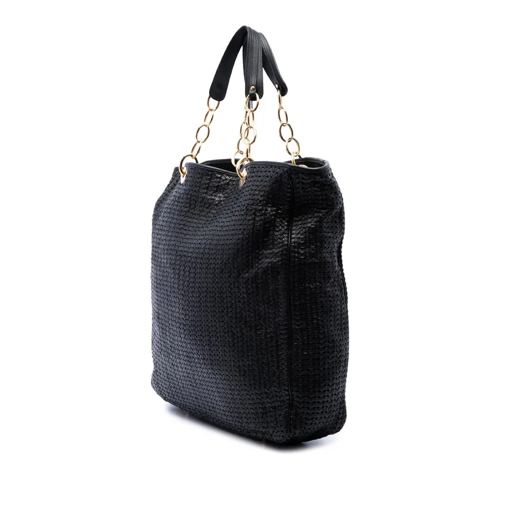 Dior Large Woven Lambskin Lady Dior Soft Shopping Tote Black Leather Very good - Back View