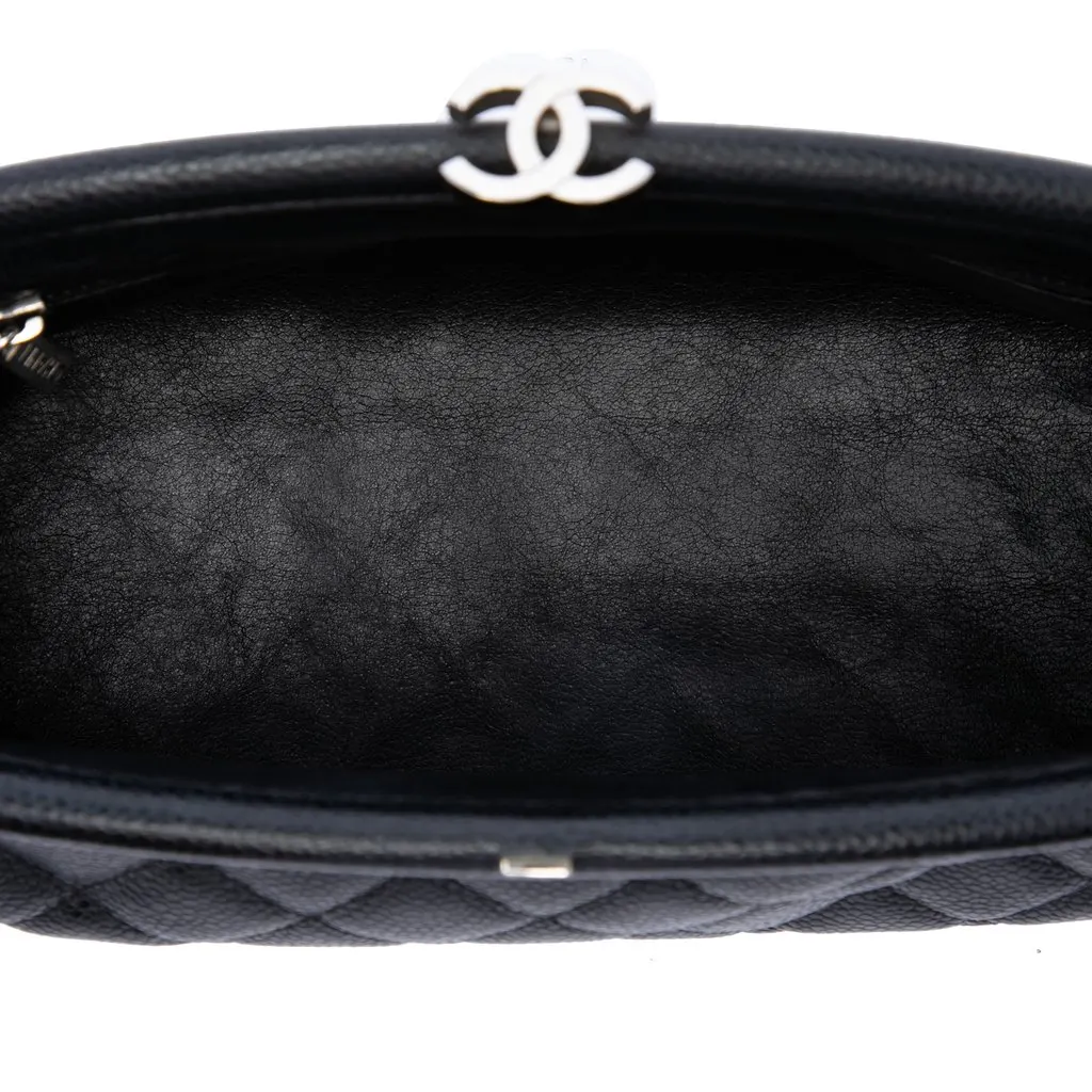 Chanel Quilted Caviar Timeless Kisslock Clutch Black Leather Very good - Model View