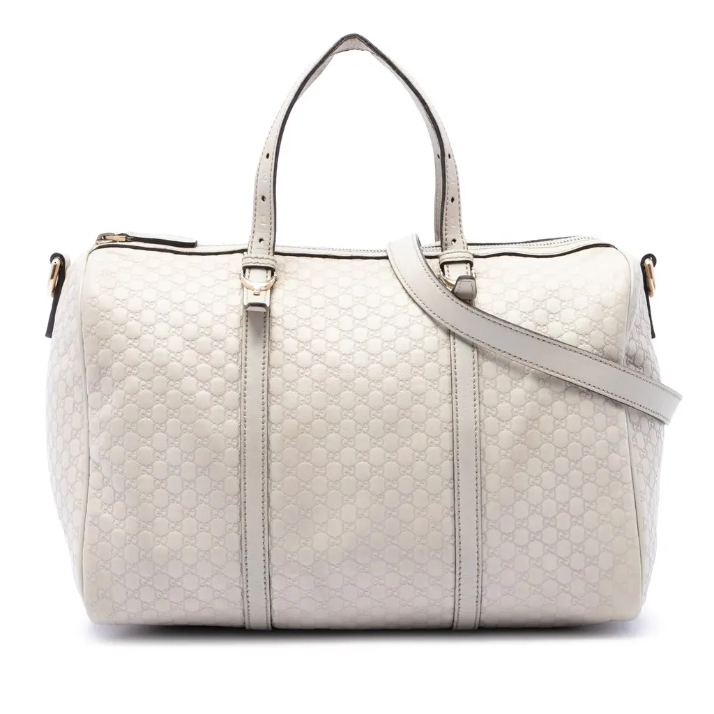 Gucci Microguccissima Nice Boston Bag White Leather Good - Front View