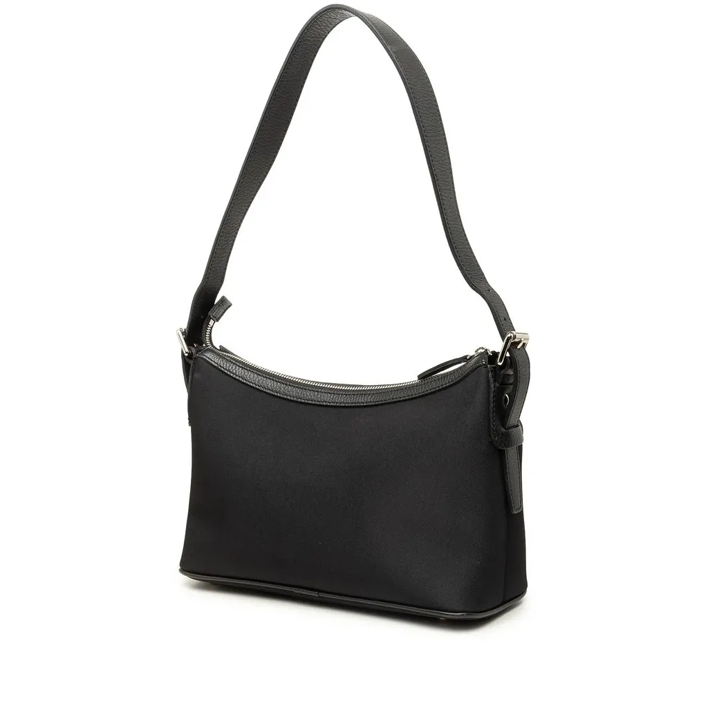 Burberry Nova Check Canvas Trimmed Nylon Shoulder Bag Black Polyamide Good - Back View