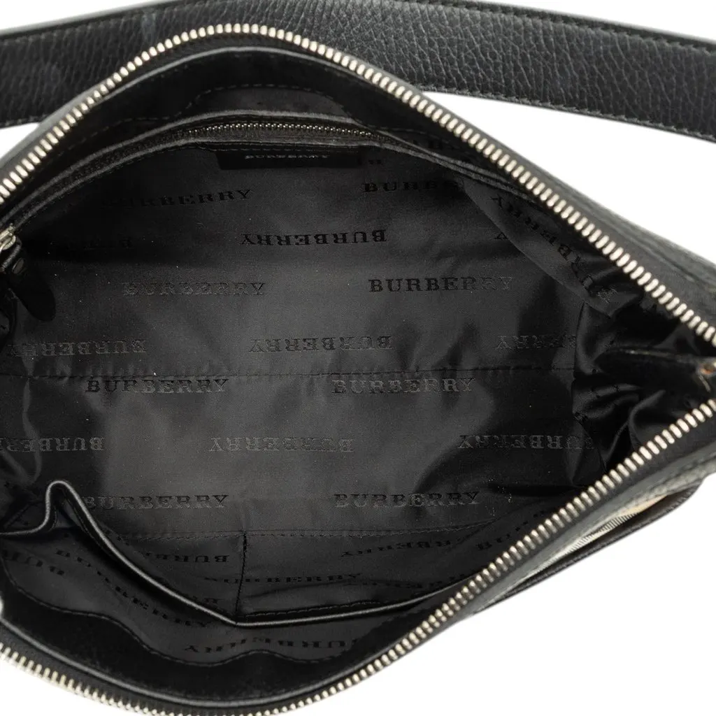 Burberry Nova Check Canvas Trimmed Nylon Shoulder Bag Black Polyamide Good - Model View