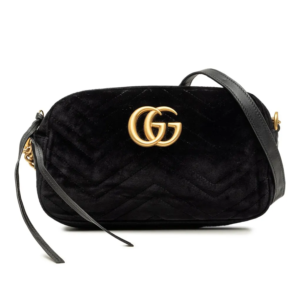 Gucci Small GG Marmont Matelasse Velvet Crossbody Black Very good - Front View