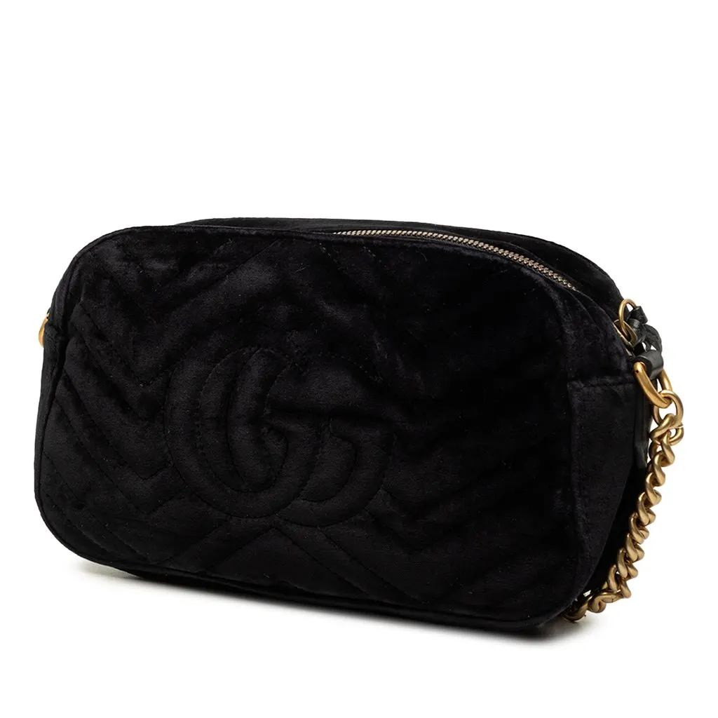 Gucci Small GG Marmont Matelasse Velvet Crossbody Black Very good - Back View