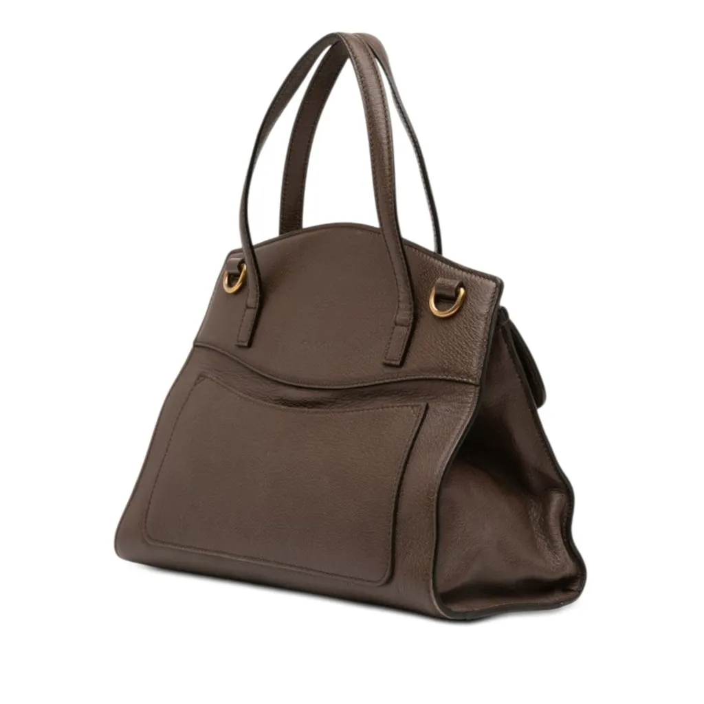 Gucci Medium Calfskin Linea Totem Satchel Brown Leather Very good - Back View