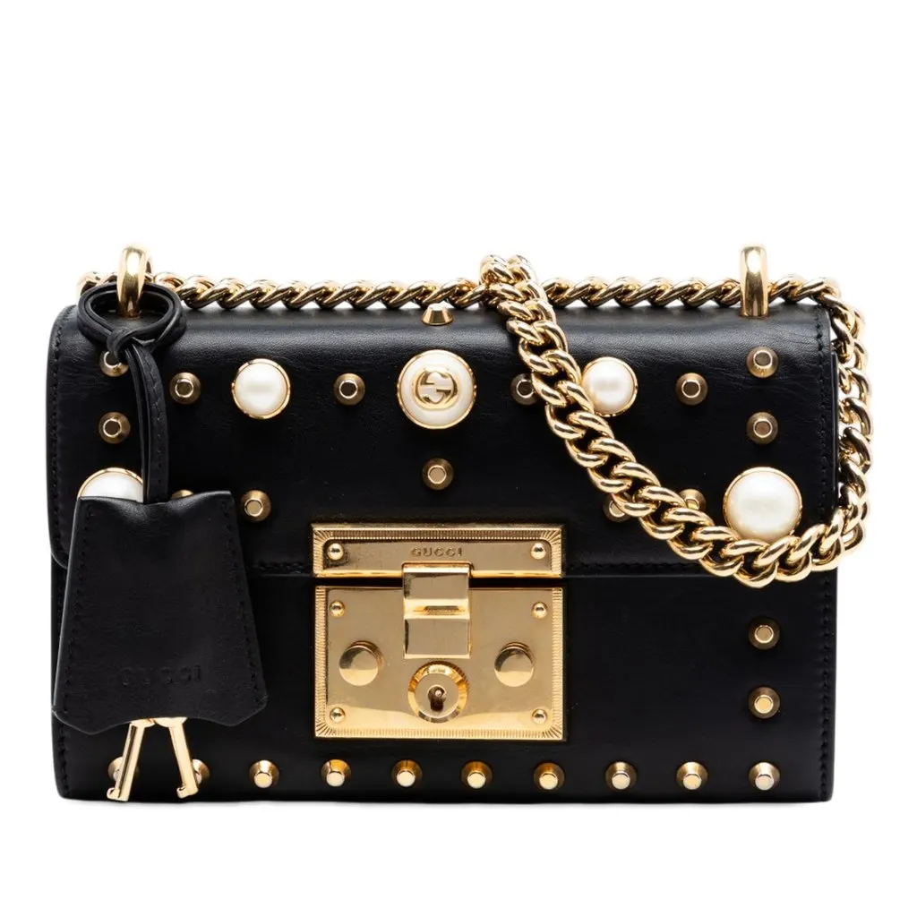 Gucci Small Pearl Studded Leather Padlock Crossbody Black Leather Very good - Front View