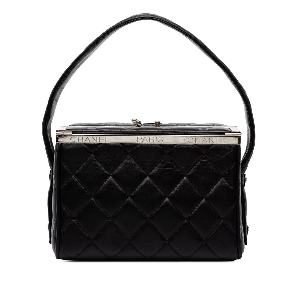 Chanel Quilted Lambskin Box Vanity Bag Black Leather Very good - Front View