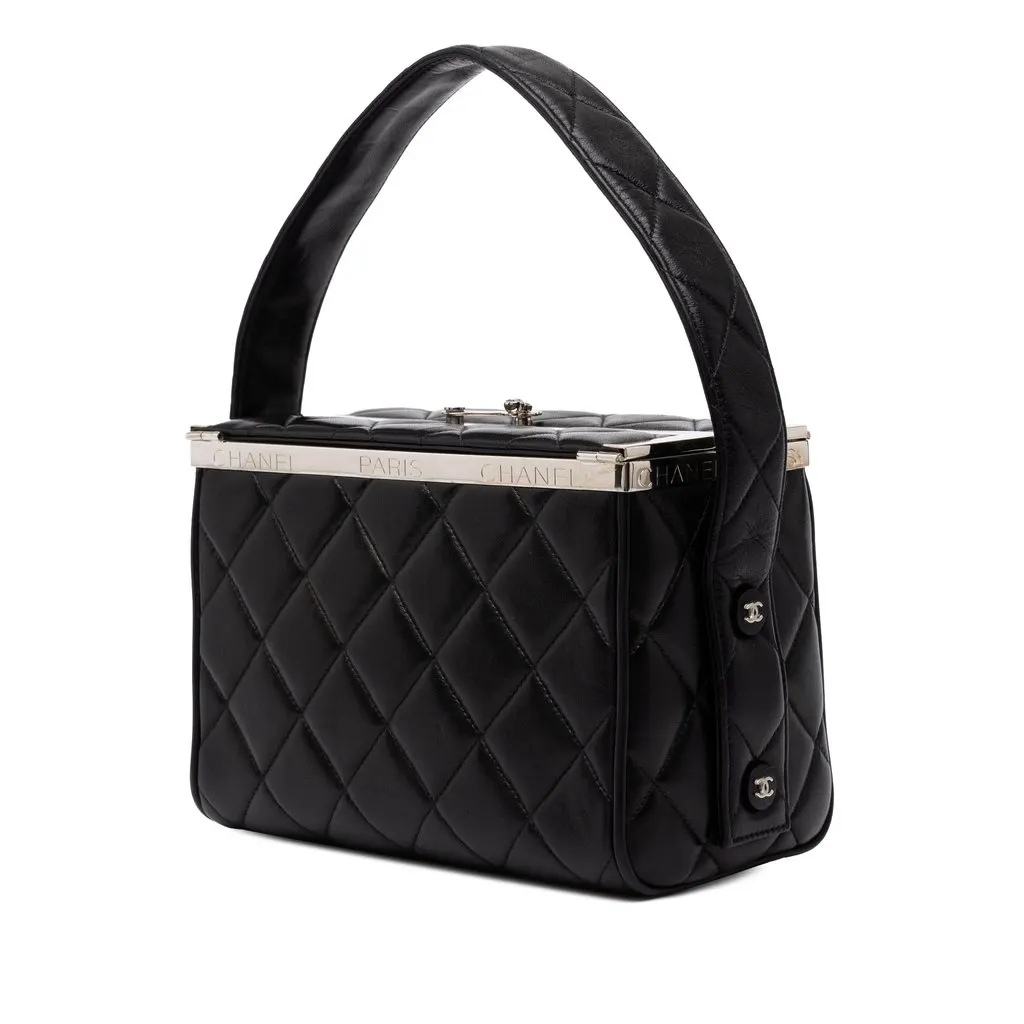 Chanel Quilted Lambskin Box Vanity Bag Black Leather Very good - Back View