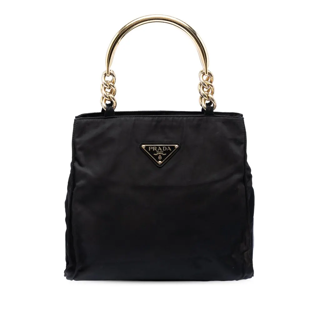 Prada Tessuto Metal Handle Bag Black Very good - Front View