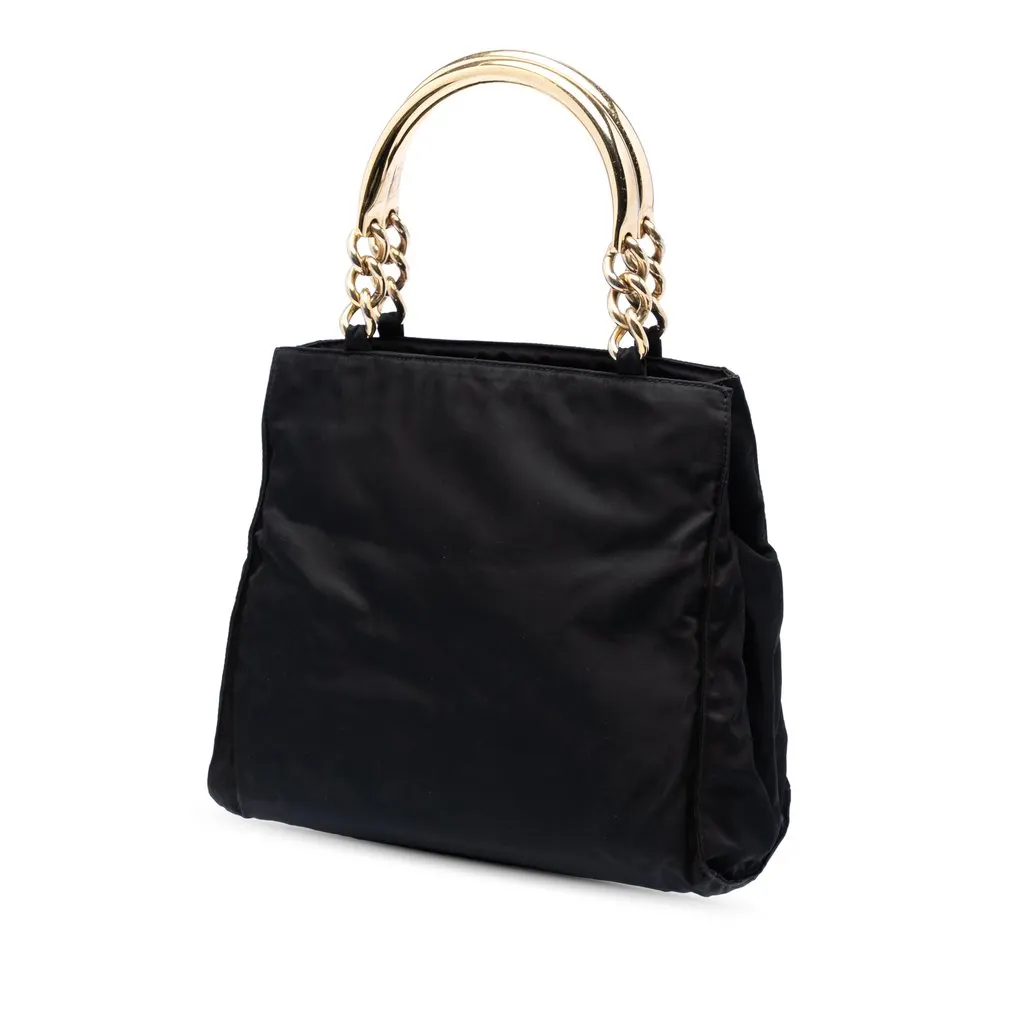 Prada Tessuto Metal Handle Bag Black Very good - Back View