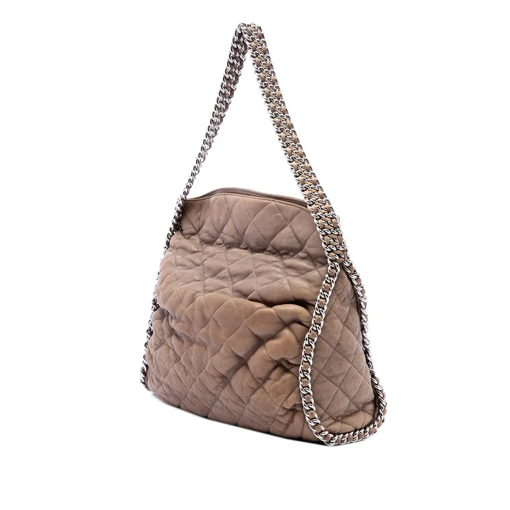 Chanel Quilted Washed Lambskin Chain Around Hobo Brown Leather Very good - Back View