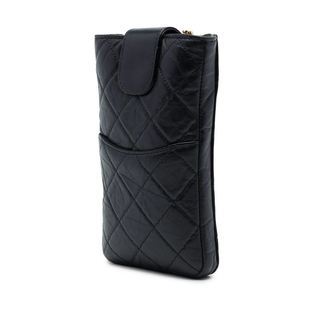 Chanel Quilted Aged Calfskin Reissue 2.55 Phone Holder With Chain Black Leather Very good - Back View