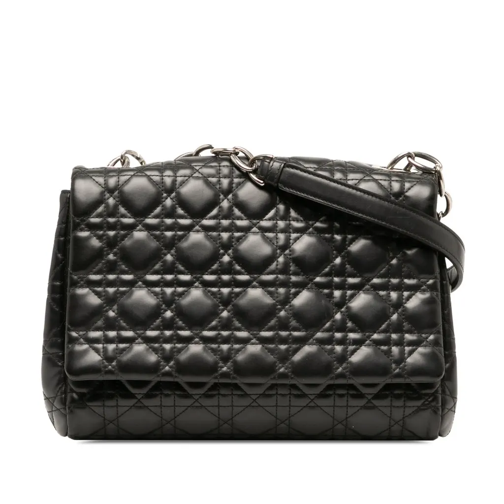 Dior Lambskin Cannage Soft Flap Black Leather Very good - Front View