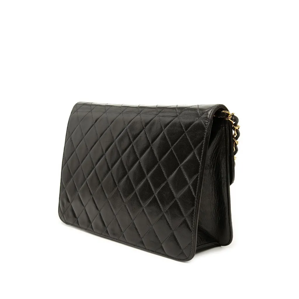 Chanel Medium CC Quilted Lambskin Single Flap Black Leather Very good - Back View
