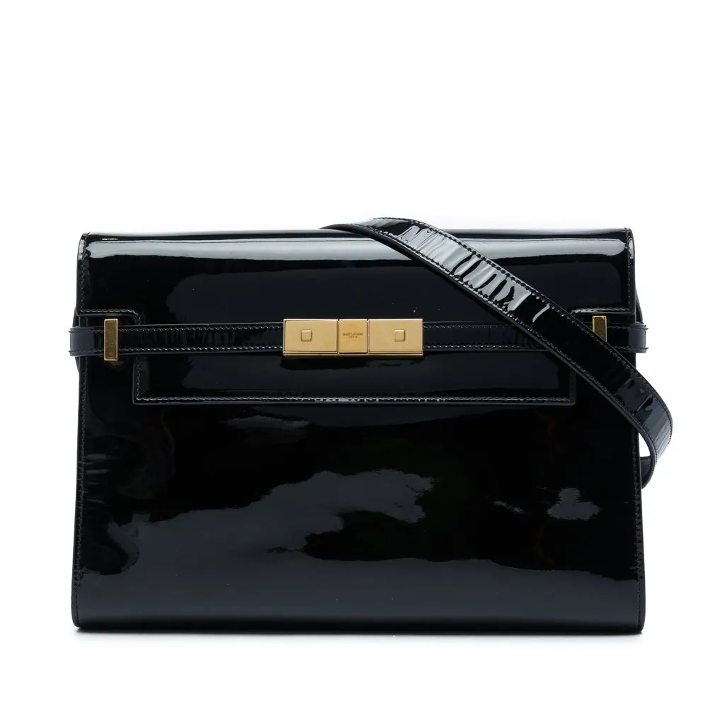 Saint Laurent Medium Patent Manhattan Shoulder Bag Black Leather Very good - Front View