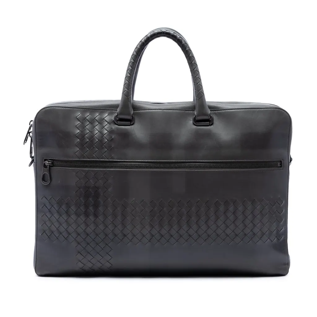 Bottega Veneta Intrecciato Trimmed Nappa Business Bag Grey Leather Good - Front View