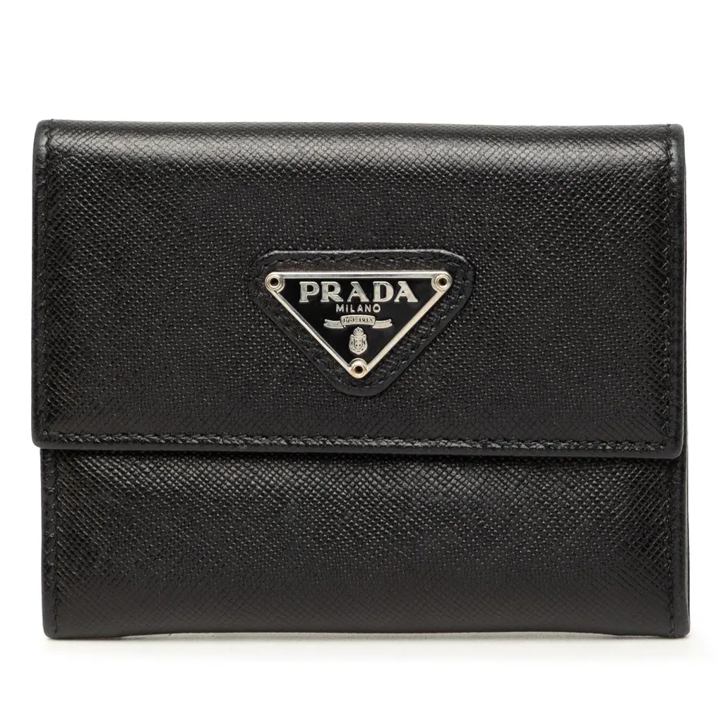 Prada Saffiano Card Holder Black Leather Very good - Front View