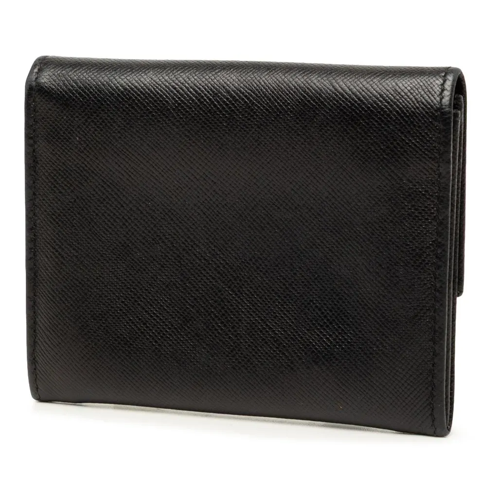 Prada Saffiano Card Holder Black Leather Very good - Back View