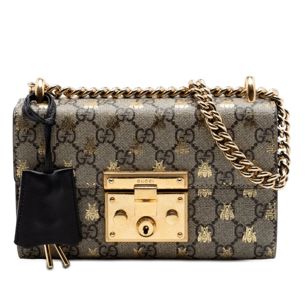 Gucci Small GG Supreme Bee Padlock Crossbody Beige Very good - Front View