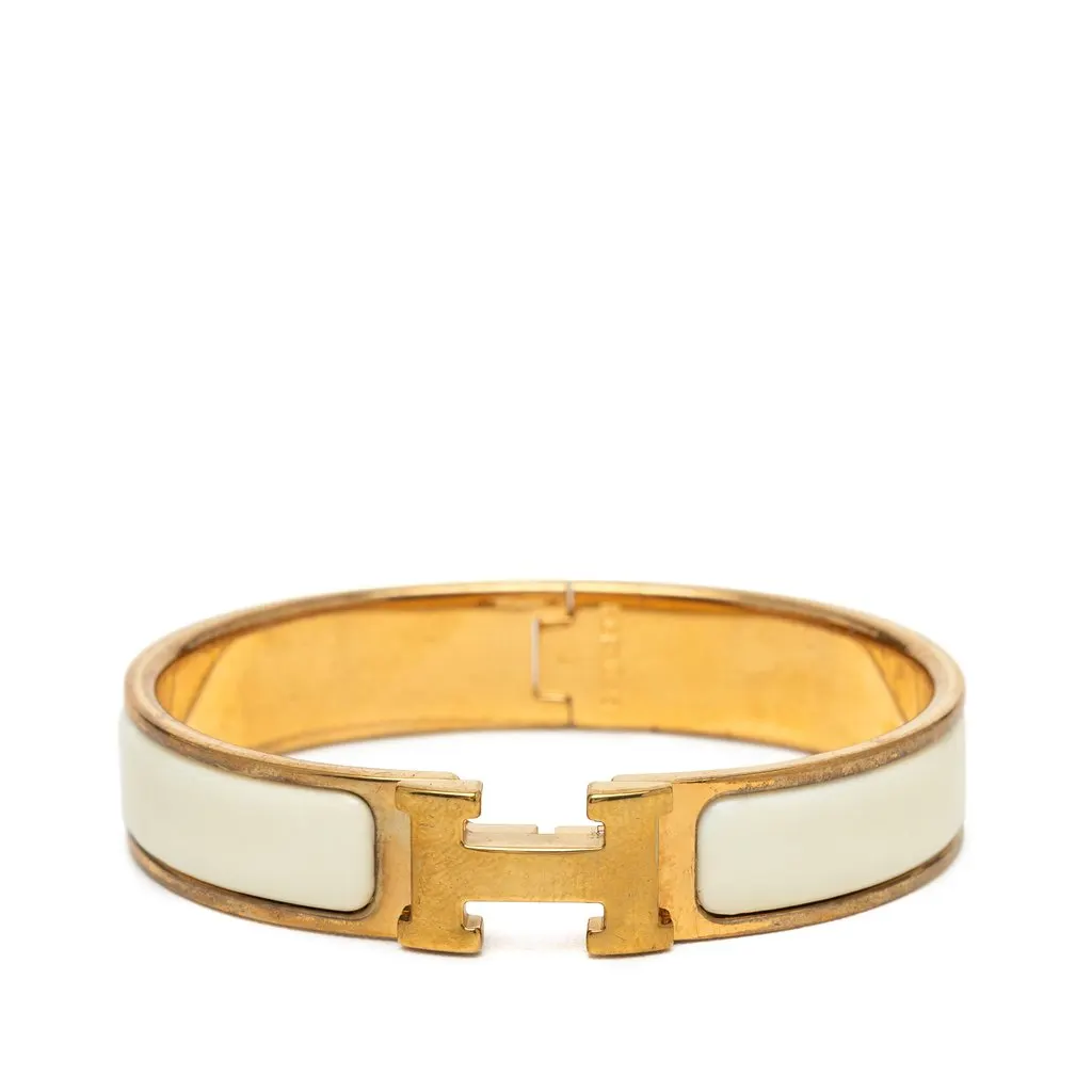 Hermès Narrow Enamel Clic H Bracelet PM White Very good - Front View