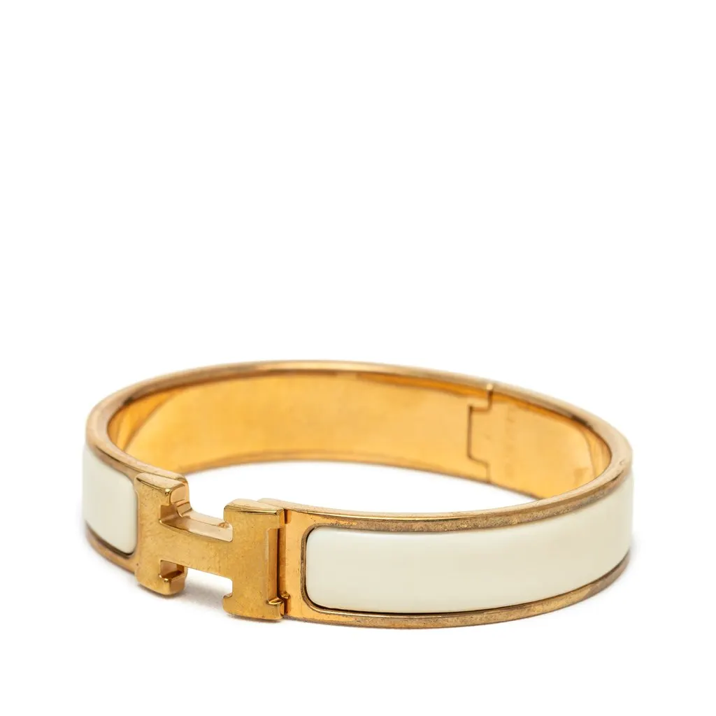 Hermès Narrow Enamel Clic H Bracelet PM White Very good - Back View