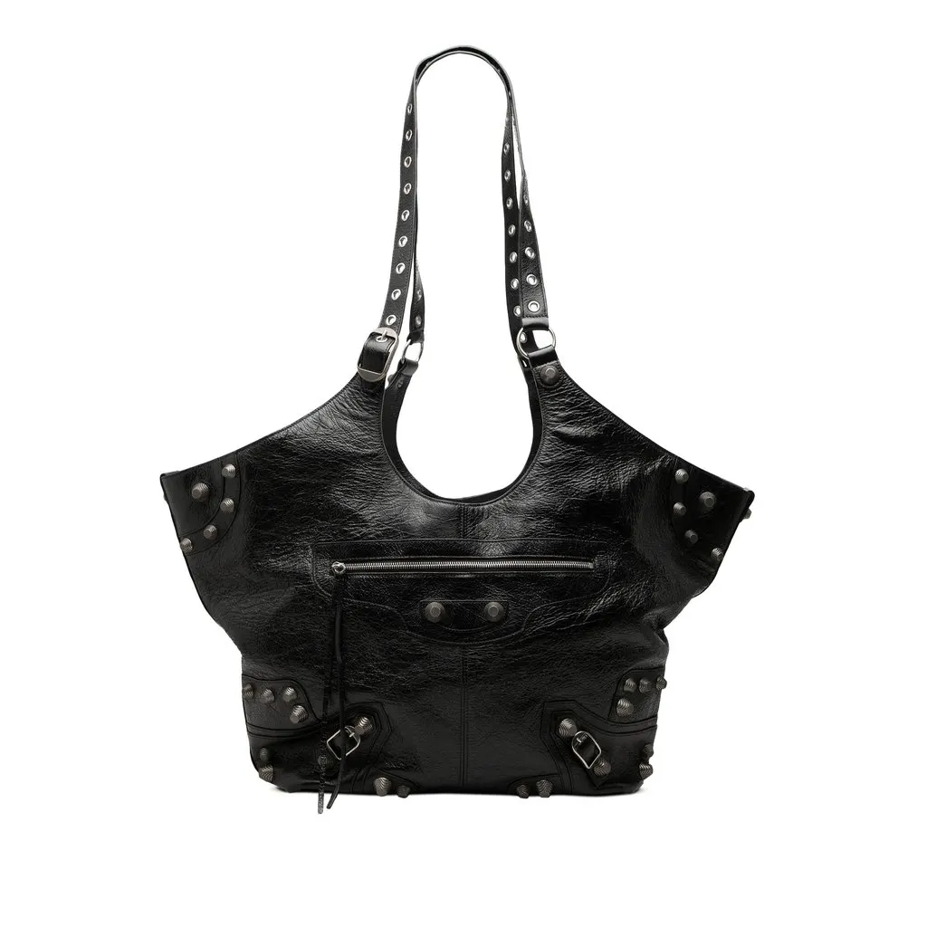 Balenciaga Large Arena Lambskin Motocross Le Cagole Carry All Tote Black Leather Very good - Front View