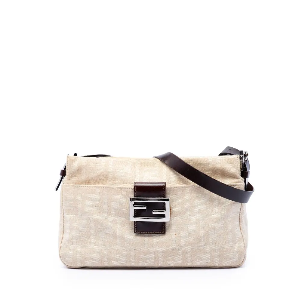 Fendi Zucca Canvas Shoulder Bag Beige Canvas Very good - Front View