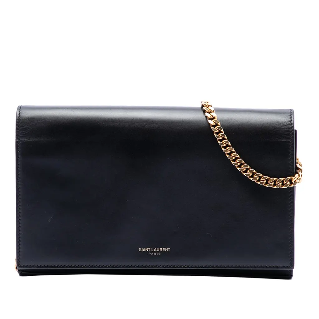 Saint Laurent Mini Smooth Calfskin Paris Wallet on Chain Black Leather Very good - Front View