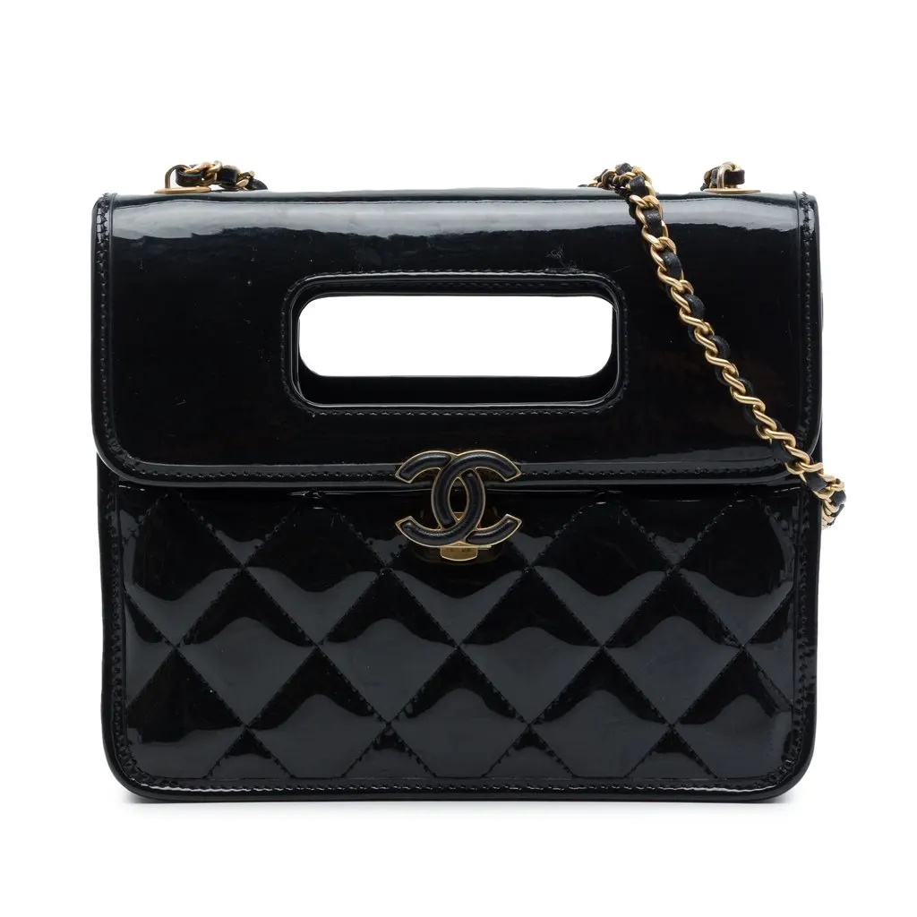Chanel Mini Quilted Patent Graphic Catch Flap Black Leather Very good - Front View