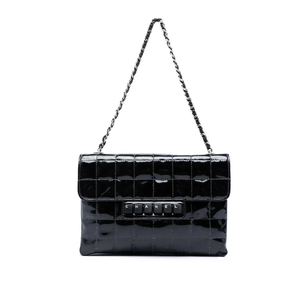 Chanel Chocolate Bar Patent Digital Flap Black Leather Very good - Front View