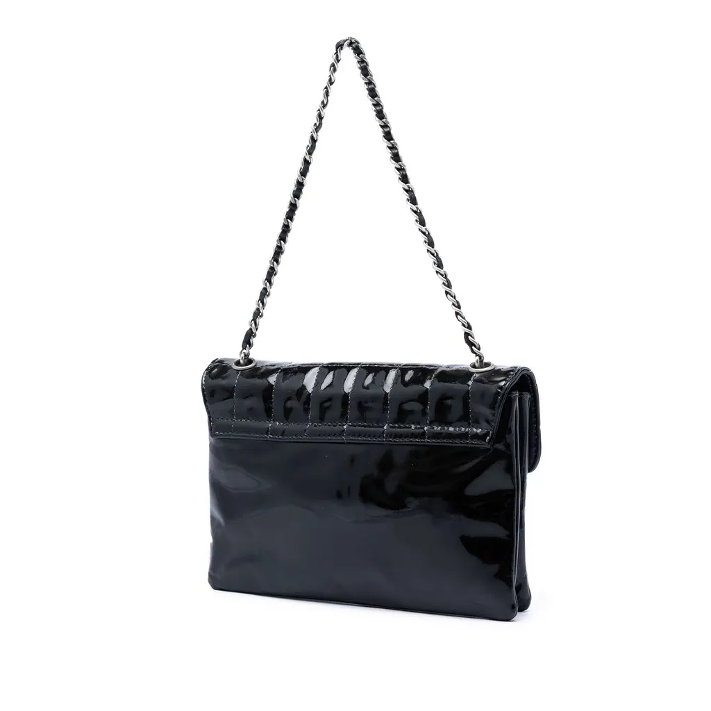 Chanel Chocolate Bar Patent Digital Flap Black Leather Very good - Back View