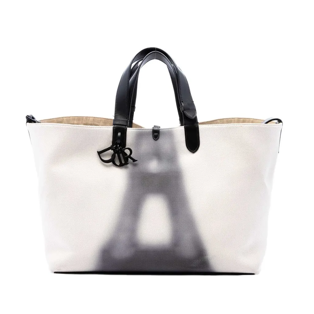 Dior Large Canvas Eiffel Tower Toujours Tote White Very good - Front View