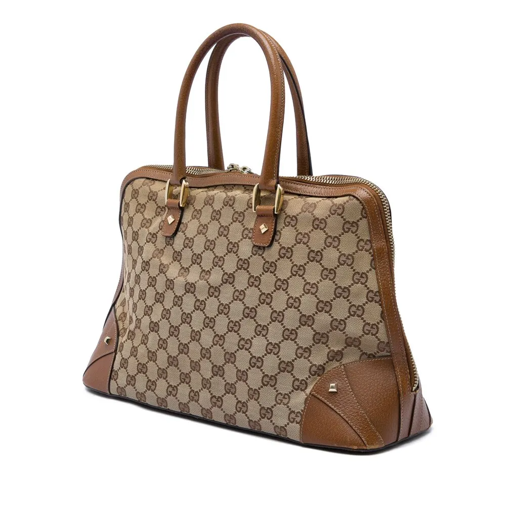 Gucci GG Canvas Dome Nailhead Handbag Beige Canvas Good - Back View