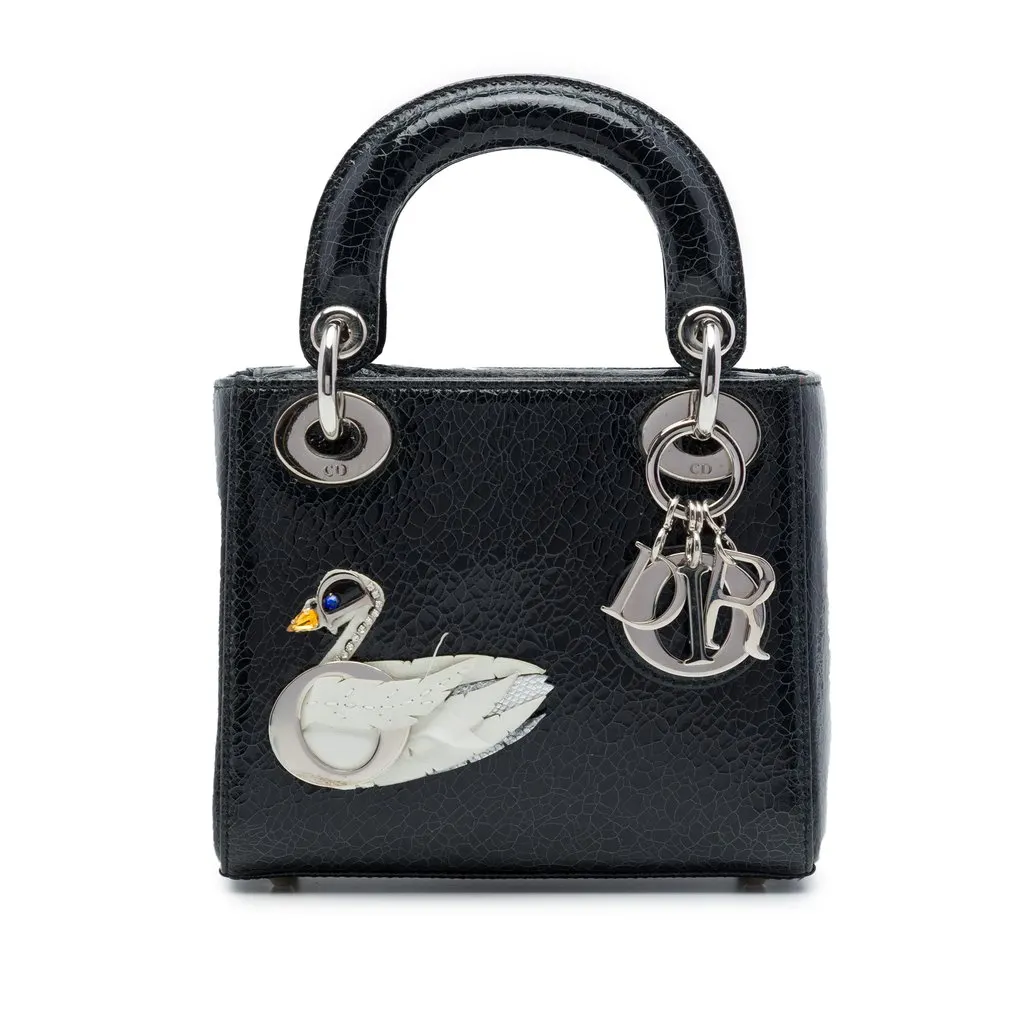 Dior ميني Deerskin Ceramic Effect Jeweled Swan ليدي ديور