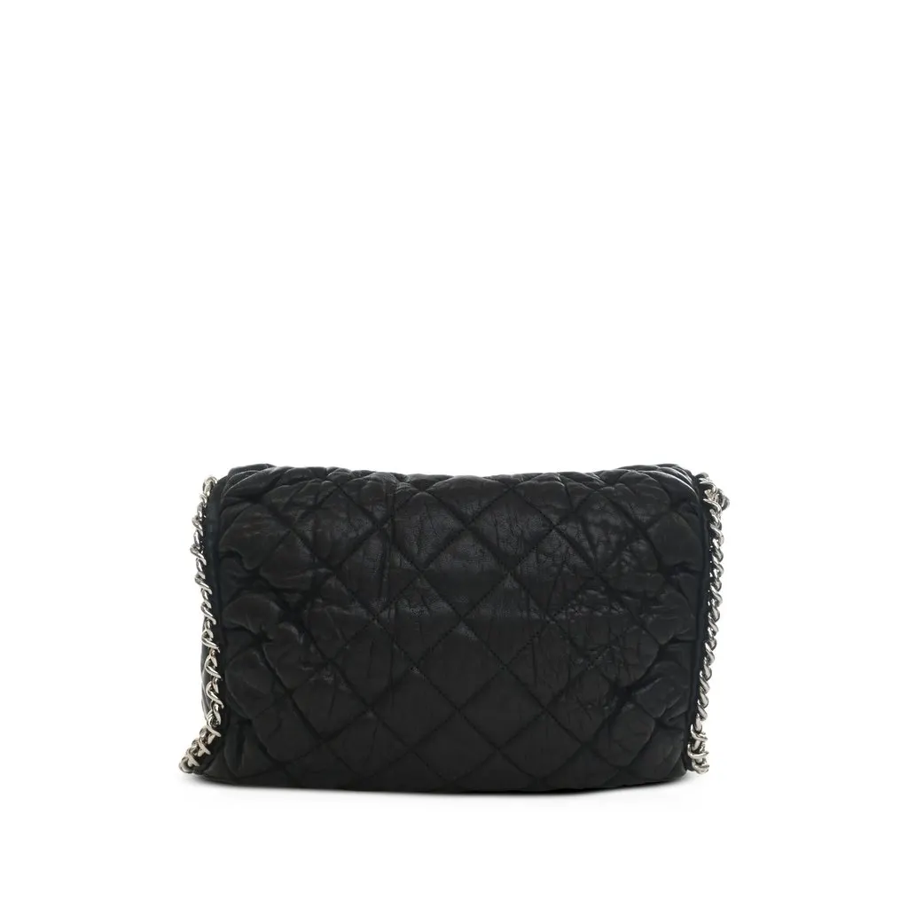 Chanel Quilted Washed Lambskin Chain Around Hobo Black Leather Very good - Back View
