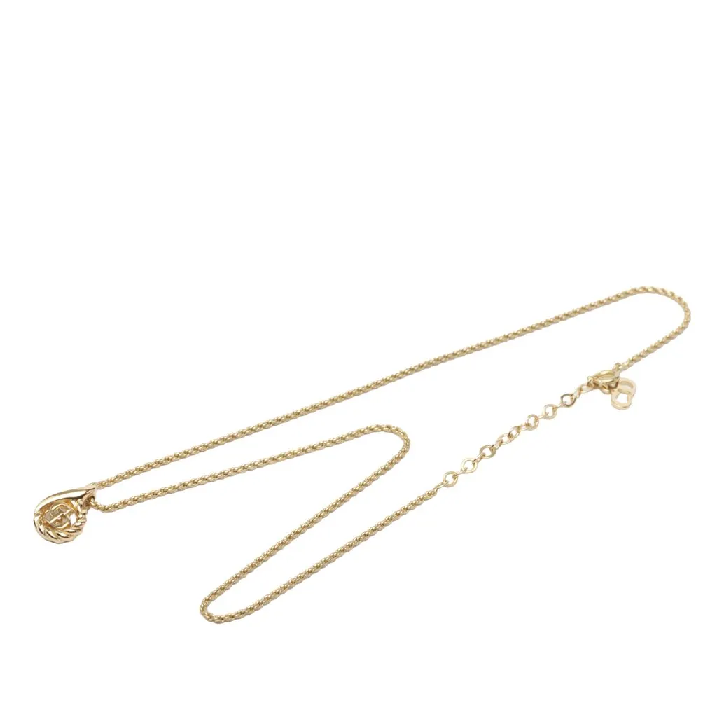 Dior Gold Plated CD Logo Water Drop Shape Pendant Necklace Gold Metal Very good - Front View