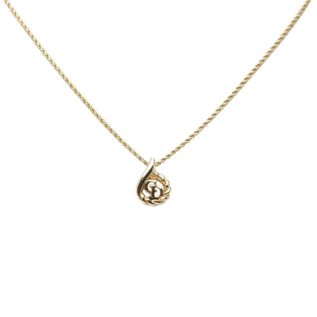 Dior Gold Plated CD Logo Water Drop Shape Pendant Necklace Gold Metal Very good - Back View