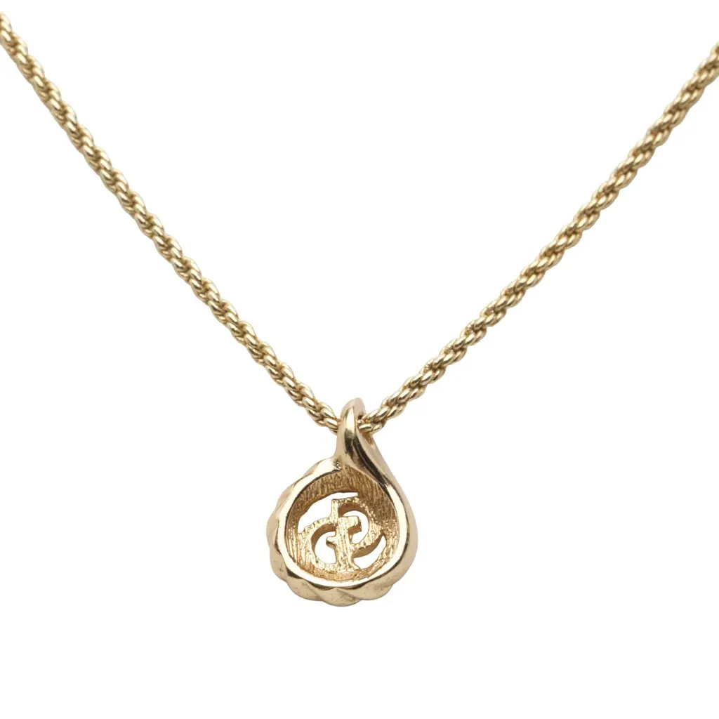 Dior Gold Plated CD Logo Water Drop Shape Pendant Necklace Gold Metal Very good - Inside View
